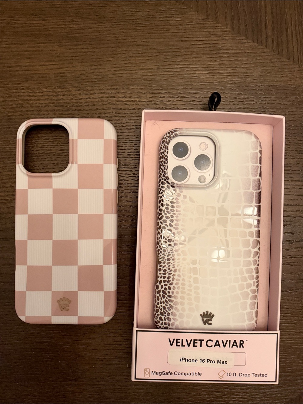 Velvet Caviar Pink & White Checker and Croc Texture iPhone Case Duo
